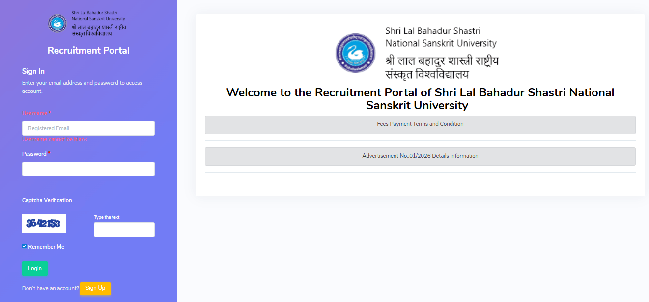 SLBSRSV Non Teaching Recruitment 2026