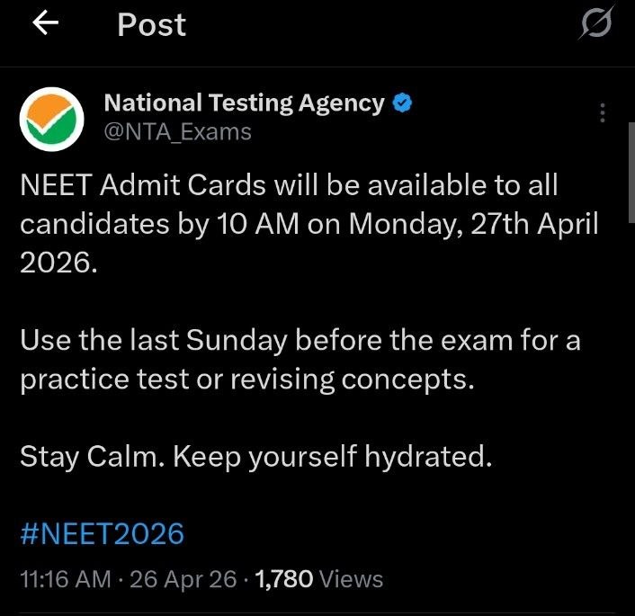 NTA NEET UG Exam City Slip 2026