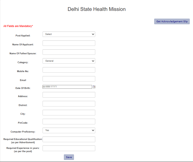 Delhi DSHM Various Posts Recruitment 2026