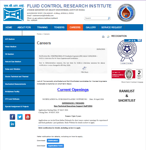 FCRI Non Technical Executives Support Staff Recruitment 2026