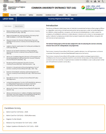 NTA CUET UG Admit Card 2026