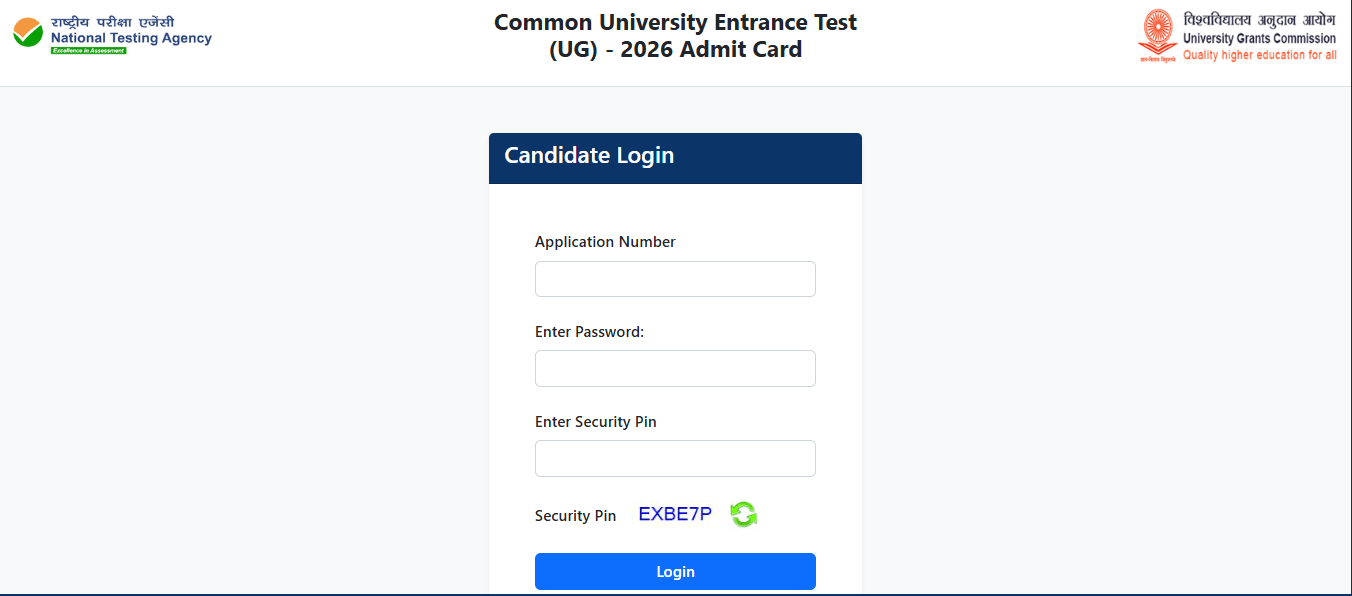 NTA CUET UG Admit Card 2026