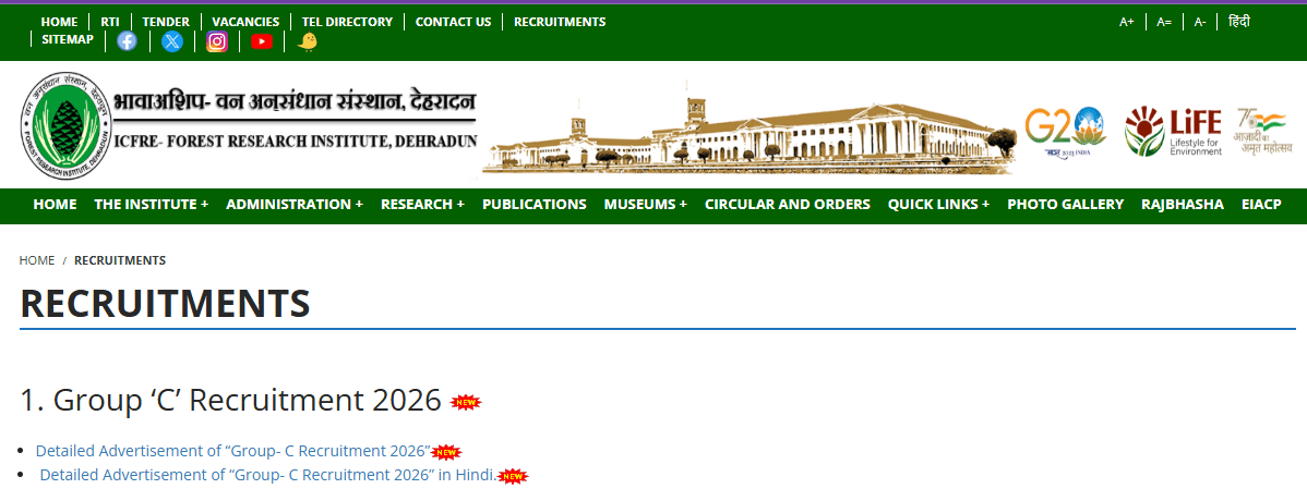 FRI Dehradun Group C Recruitment 2026