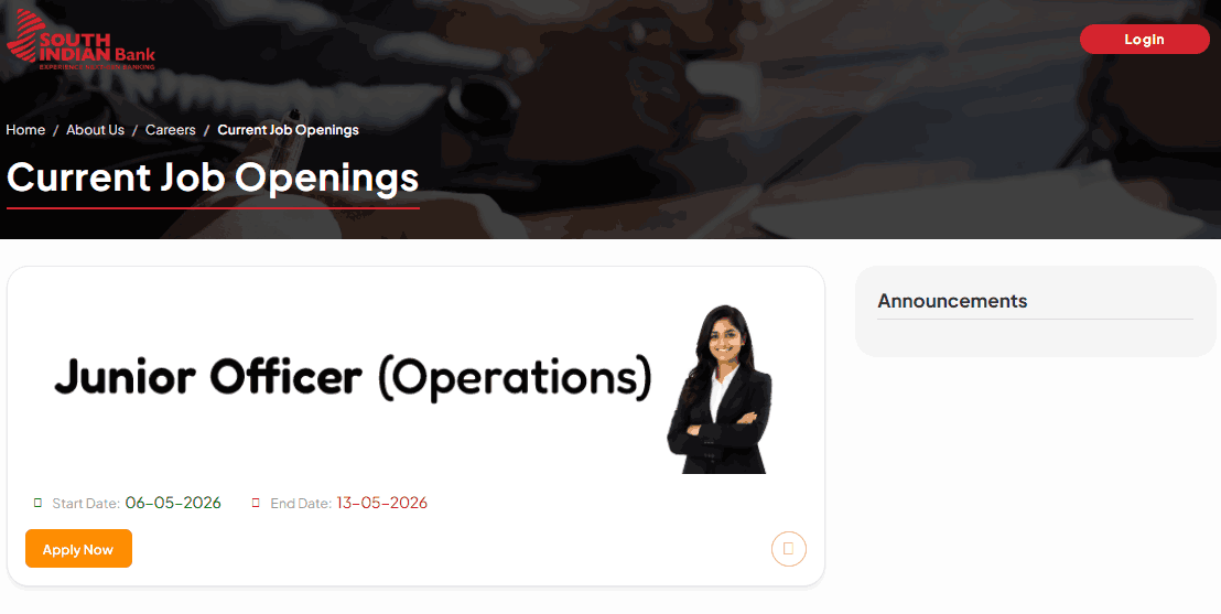 South Indian Bank Junior Officer Recruitment 2026