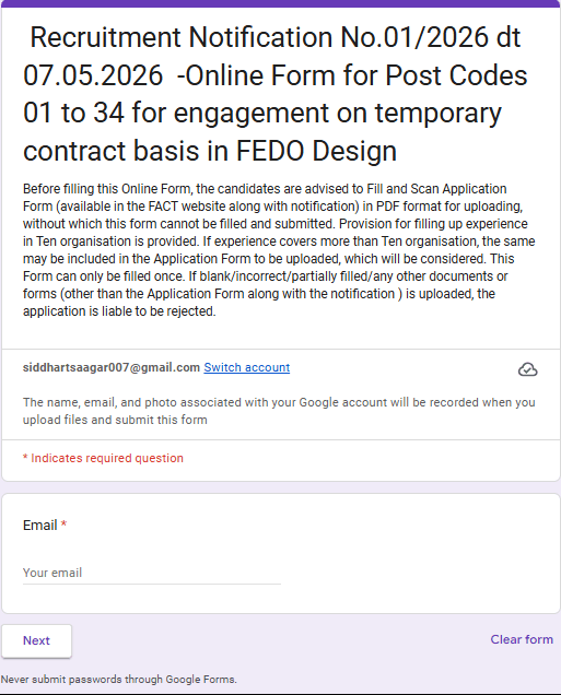 FACT FEDO Engineering Contract Recruitment 2026