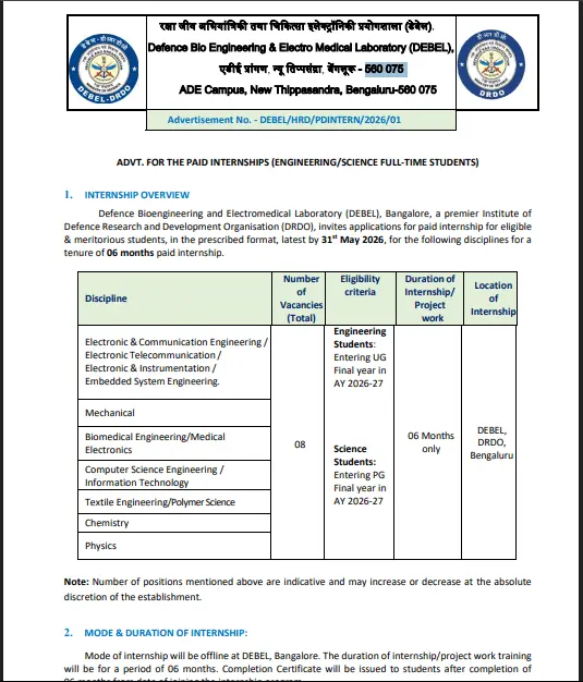 DRDO Internship 2026