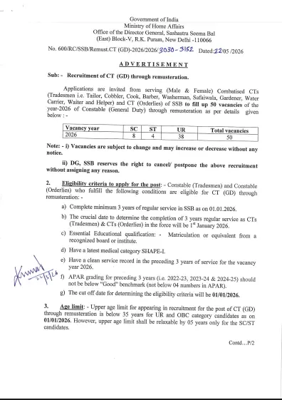 SSB Constable (General Duty) Bharti 2026