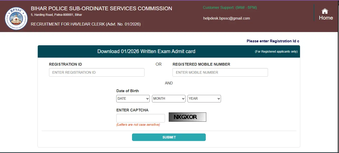 Bihar Police Havildar Clerk Admit Card 2026