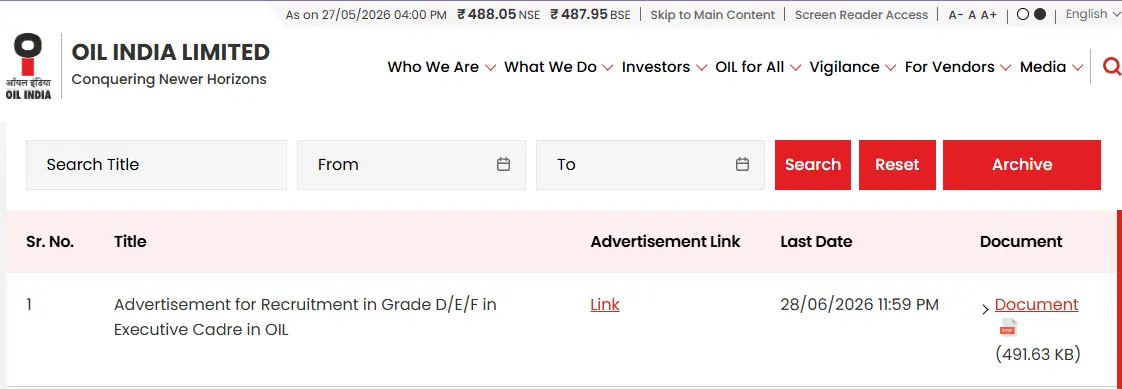 Oil India Recruitment 2026
