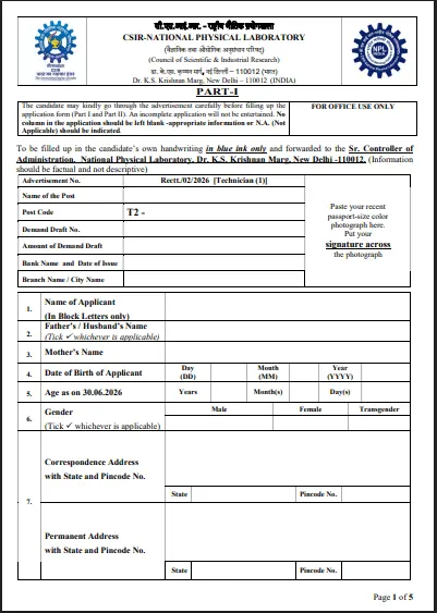 CSIR NPL Technician Recruitment 2026