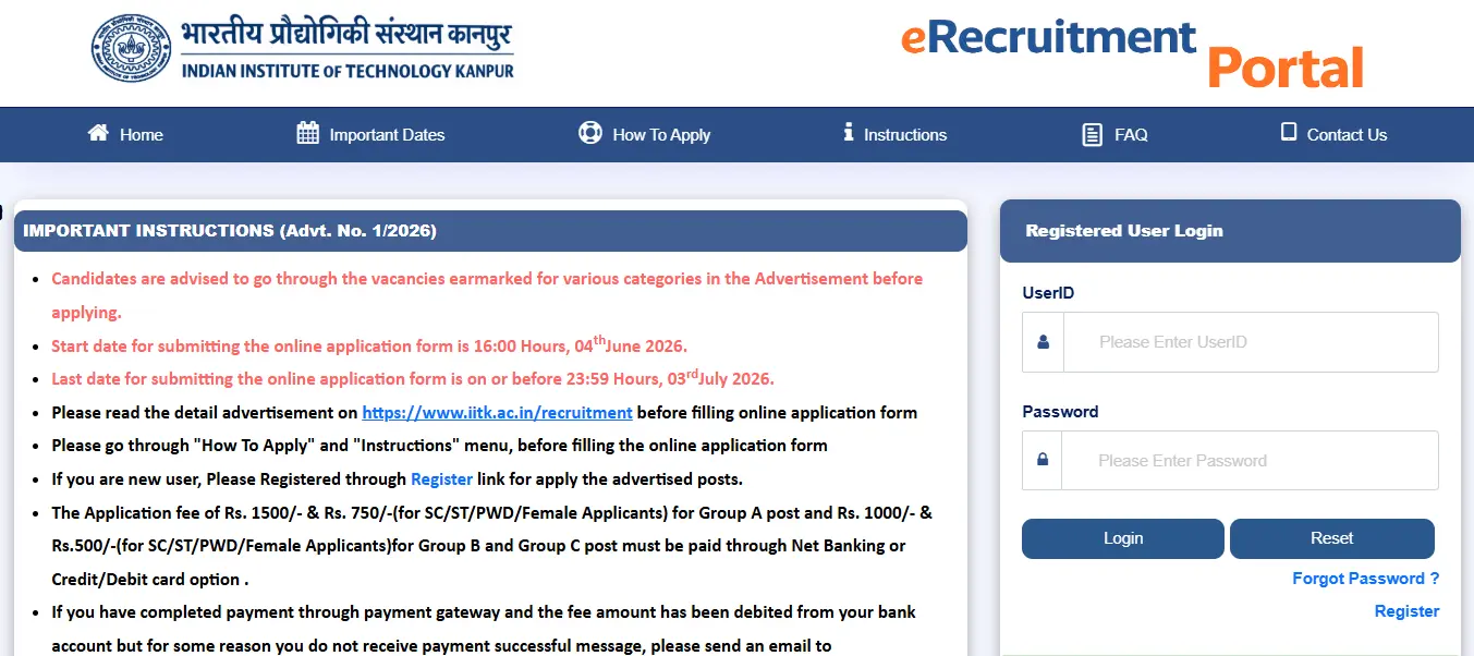 IIT Kanpur Non Teaching Recruitment 2026