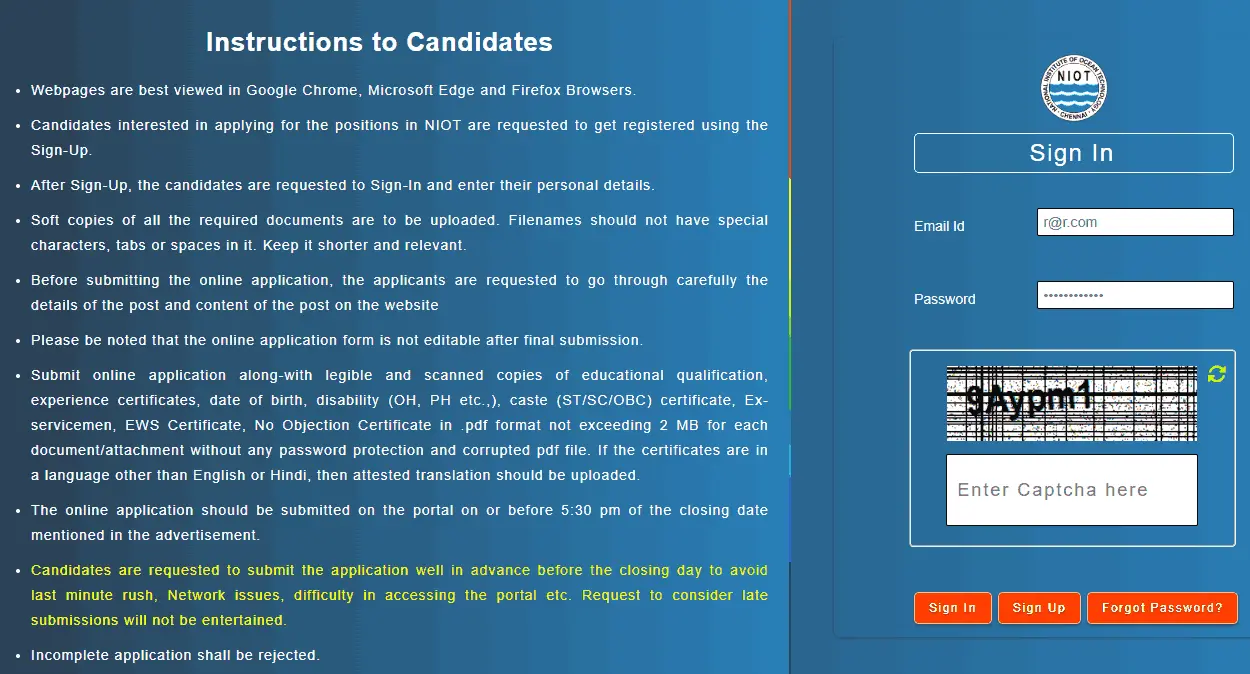NIOT Various Posts Recruitment 2026