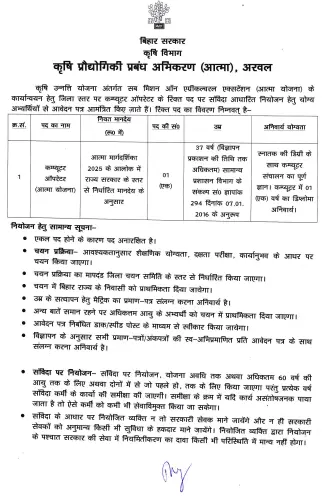 Bihar Krishi Vibhag Computer Operator Vacancy 2026