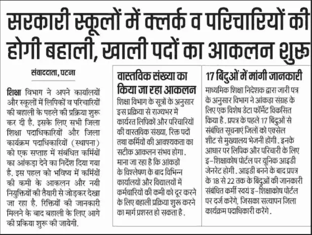 Bihar School Clerk & Parichari Vacancy 2026
