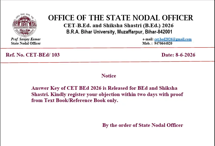 Bihar CET B.Ed. Provisional Answer Key 2026