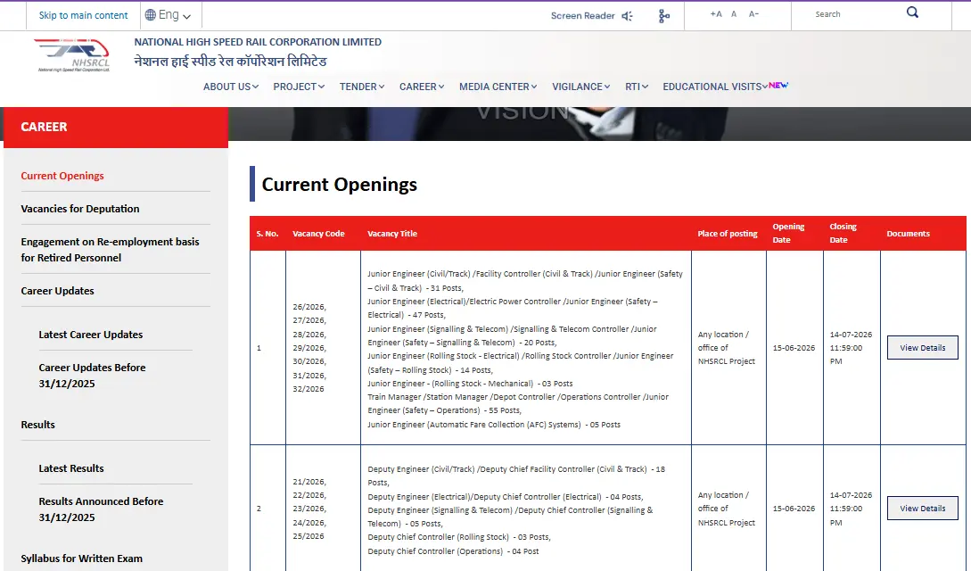 NHSRCL DE & JE Recruitment 2026