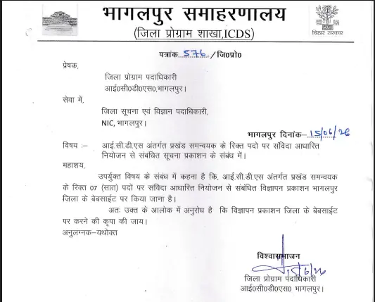 Bhagalpur Block Coordinator Vacancy 2026