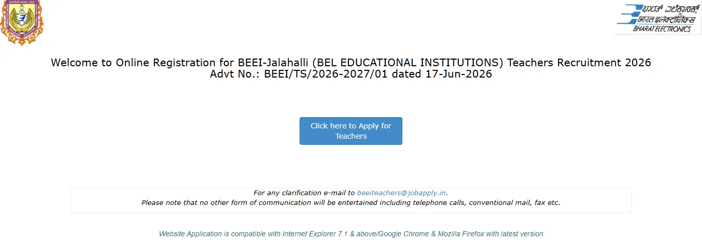 BEEL Educational Institutions Teacher Recruitment 2026