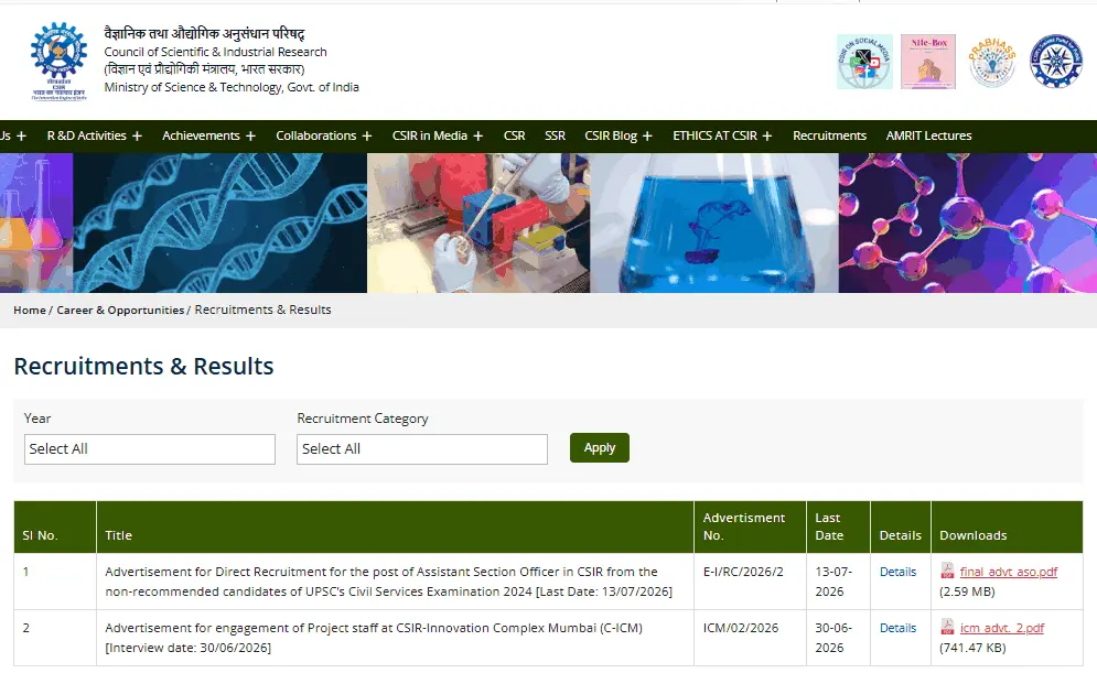 CSIR Assistant Section Officer (ASO) Recruitment 2026