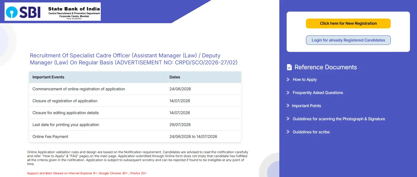 SBI SCO Law Recruitment 2026
