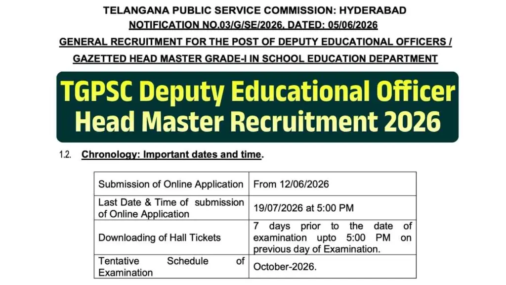 TGPSC Deputy Educational Officer / Head Master Recruitment 2026