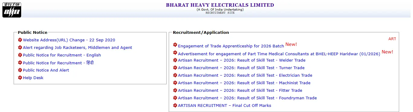 BHEL Haridwar Trade Apprentice Recruitment 2026