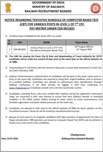 RRB Group D 2025 Admit Card
