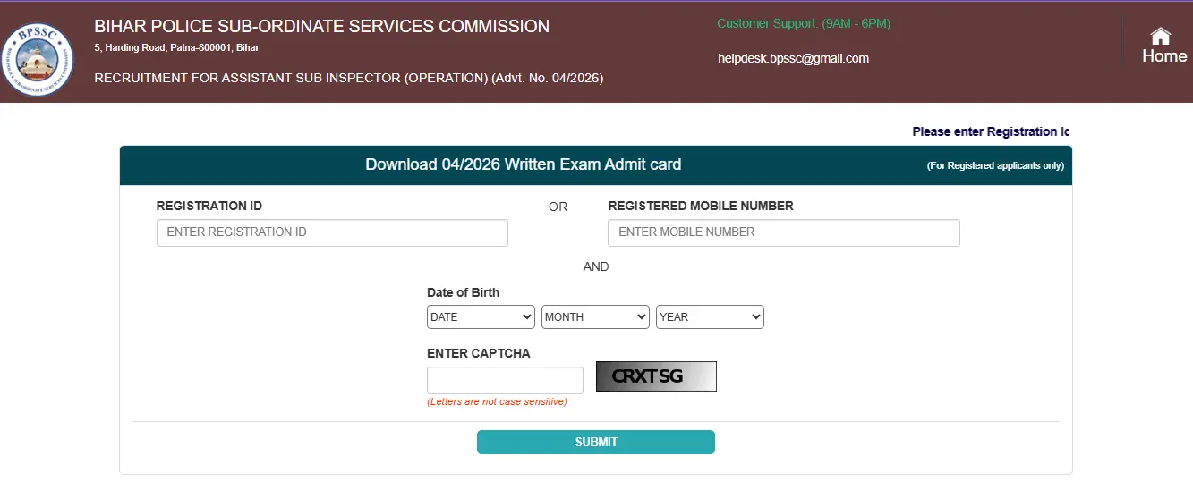BPSSC ASI Operation Admit Card 2026