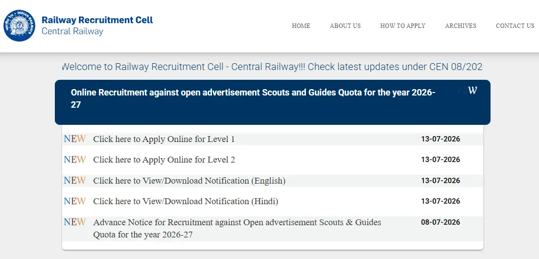 RRC Central Railway Scouts Recruitment 2026
