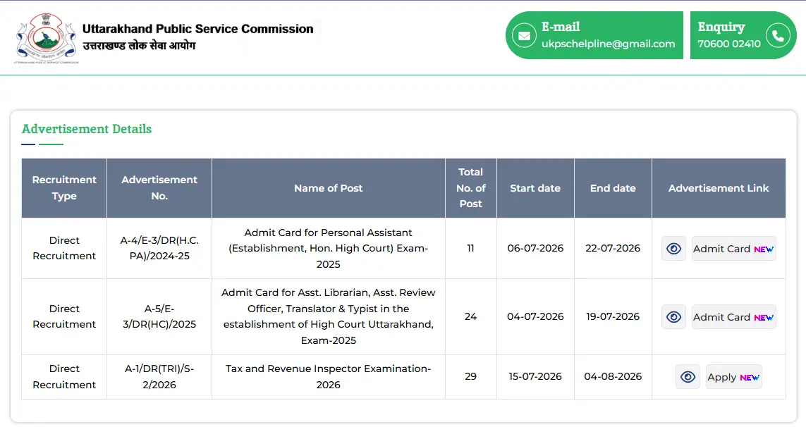 UKPSC Tax & Revenue Inspector Recruitment 2026