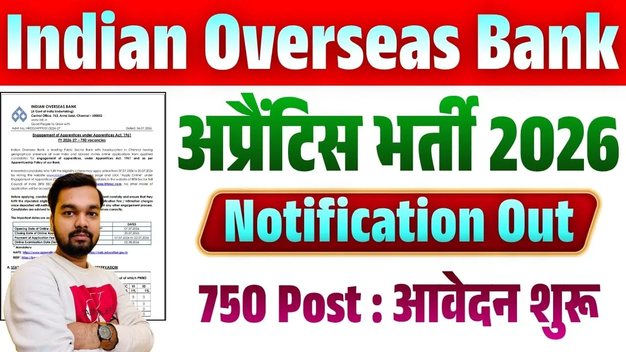 Indian Overseas Bank (IOB) Apprentice Recruitment 2026
