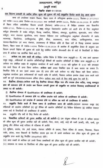 Bihar Madhepura Jila Ration Delear Vacancy 2026