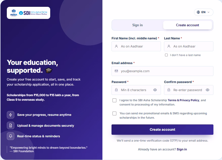 SBI Asha Scholarship 2026-2027