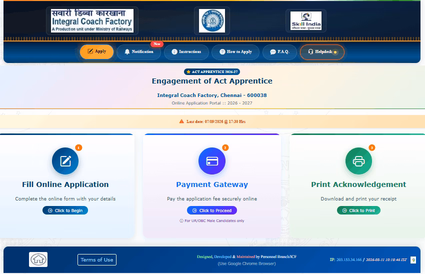 ICF Chennai Apprentice Recruitment 2026