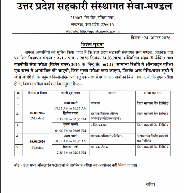 UP Cooperative Bank Various Post Admit Card 2026