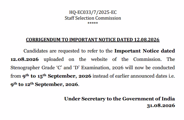 SSC Stenographer Grade C & D Admit Card 2026
