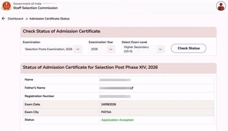 SSC Selection Post Phase 14 City Intimation Slip 2026