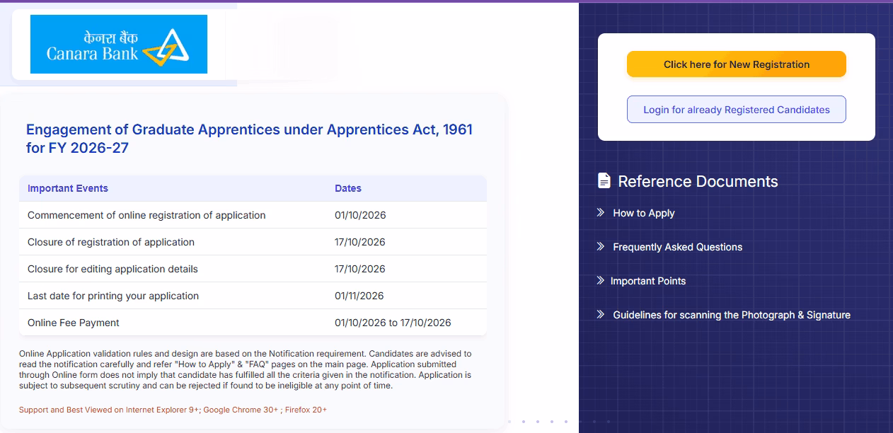 Canara Bank Apprentice Online Form 2026